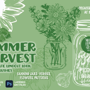 Summer Harvest Procreate Brush Stamps: Linocut Garden Art (Digital Download, PSD Files)