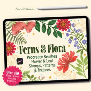 Ferns & Flora Procreate Hand-Drawn Brush Set, Floral Stamps, Patterns, Textures (Digital Download)